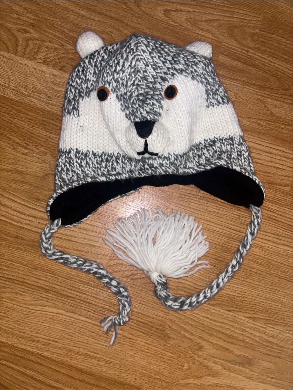 Cute Knit Animal Wolf Hat in Gray & White - youth OS